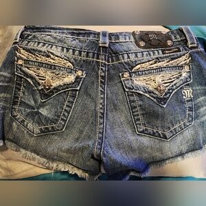Miss Me Blue Denim Shorts with Embroidery